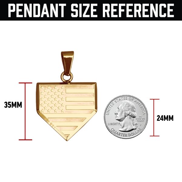 Pro USA Flag Home Plate Pendant - 14K Gold Plated Stainless Steel For Discount - Image 3