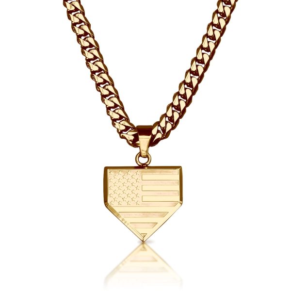 Pro USA Flag Home Plate Pendant - 14K Gold Plated Stainless Steel For Discount