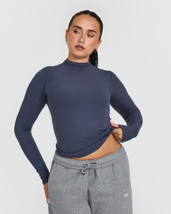 Mellow™ Rib Mock Neck Long Sleeve Top | True Blue Fashion