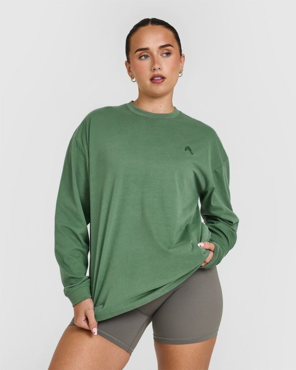 Classic Oversized Lightweight Long Sleeve Top | Washed Forest Green Supply