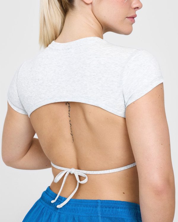 Vintage Open Back Crop T-Shirt with Graphic | Light Grey Marl Online Hot Sale - Image 4