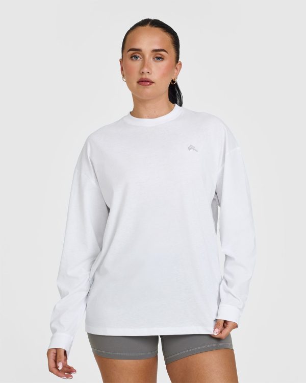 Classic Oversized Lightweight Long Sleeve Top | White Discount