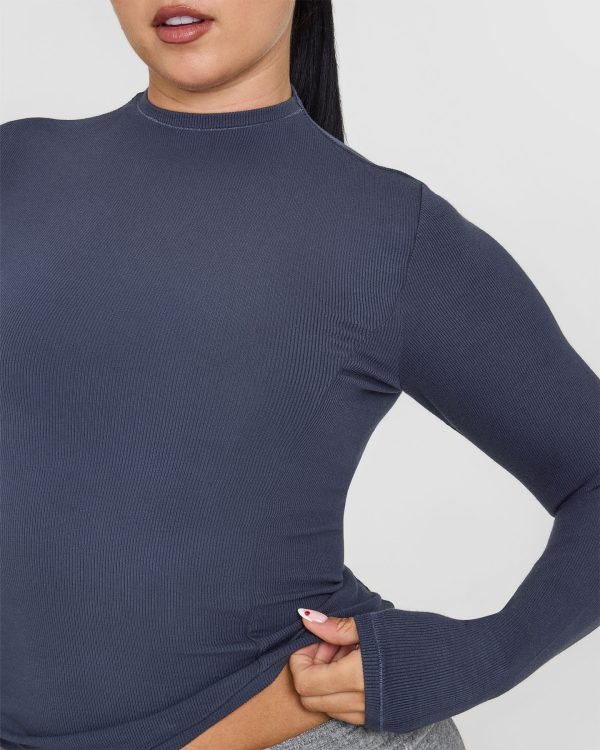 Mellow™ Rib Mock Neck Long Sleeve Top | True Blue Fashion - Image 4