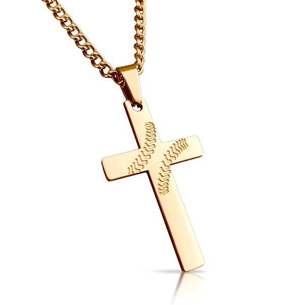 Baseball Cross Pendant - 14K Gold Plated Stainless Steel For Sale